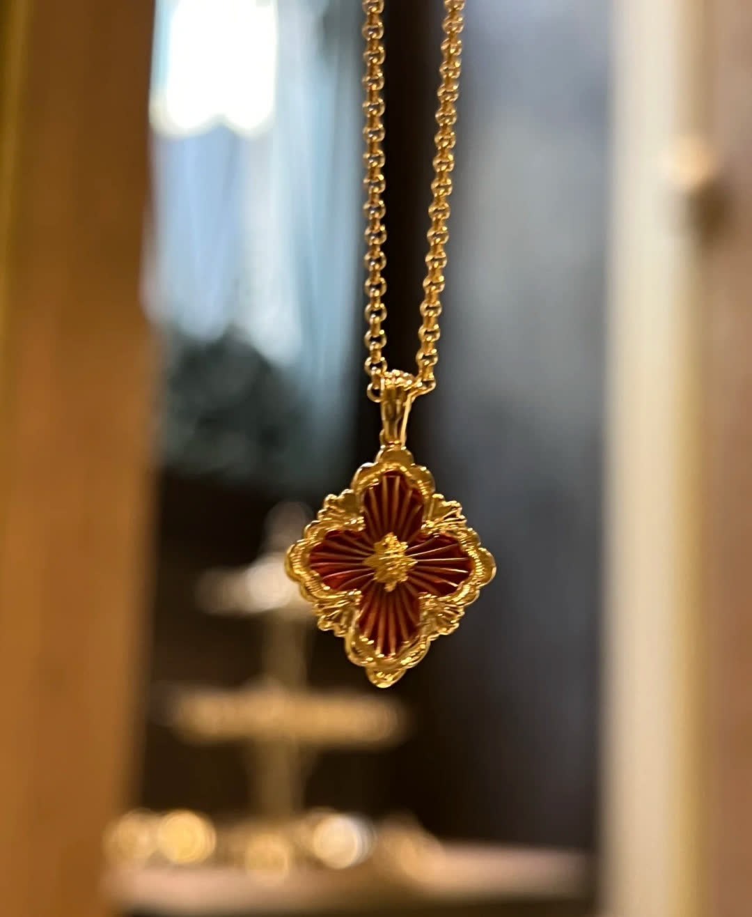 Van Cleef & Arpels Muccellati Gold-Plated Enamel Clover Flower Necklace